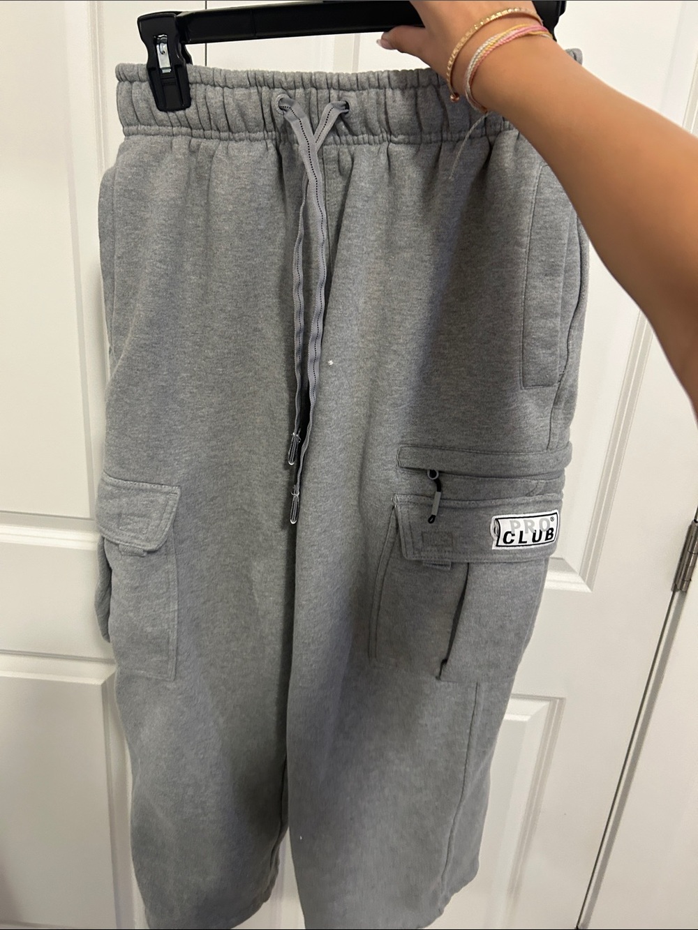 PRO CLUB Women’s Gray Cargo Sweatshorts - Drawstring Waist